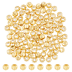 Настоящее золото 24K 100 латунные бусины шт., долговечный, гофрированный круглый, реальный 24 k позолоченный, 3x2.5 мм, отверстие : 1.2 мм