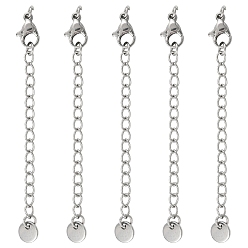 Нержавеющая Сталь Цвет 5шт 304 удлинитель цепи из нержавеющей стали, концевые цепи с застежками-карабами и плоскими круглыми язычками, цвет нержавеющей стали, 66 мм