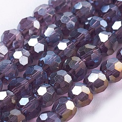 Dark Violet Electroplate Glass Beads Strands, Faceted(32 Facets) Round, Dark Violet, 3mm, Hole: 1mm, about 100pcs/strand, 11.5 inch