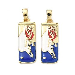 Настоящее золото 18K Латунные подвески, прямоугольник с картой-талисманом, с эмалью, без кадмия и без свинца, стойки покрытие, долговечный, реальный 18 k позолоченный, 23.5x8.5x2.5 мм, отверстие : 5x2.5 мм