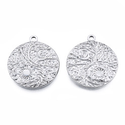 Нержавеющая Сталь Цвет Не тускнеющие 201 подвески из нержавеющей стали, плоские круглые с солнцем и луной, цвет нержавеющей стали, 29x25x2 мм, отверстие : 2 мм