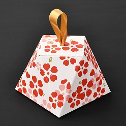 Gold Diamond Shape Romantic Wedding Candy Box, Flower Pattern with Ribbon, Gold, Finished Product: 8.1x8.1x6cm