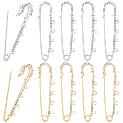 Платиновый & Золотой 16шт. 2 цветов железные стразы английские булавки, фурнитура для броши, платиной и золотом, 71x20.5x7.5 мм, отверстие : 2.5 мм, 8 шт / цвет