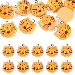 Sandy Brown Opaque Resin Pendants, Cat Shape Donut, with Platinum Loop, Sandy Brown, 20.5~21.5x19.5x8mm, Hole: 2mm