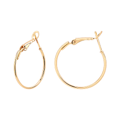 Real 18K Gold Plated Brass Hoop Earrings, Real 18K Gold Plated, 30x24.5x1.5mm, 21 Gauge, Pin: 0.7mm, 30pcs/box