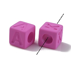 Deep Pink Rubberized Style Opaque Acrylic Beads, Square, Deep Pink, 12x12x12mm, Hole: 7mm