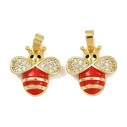 Красный Латунные микро проложить кубического циркония подвески, без кадмия и без свинца, с эмалью, прелести пчел, реальный 18 k позолоченный, красные, 15.5x14.5x4 мм, отверстие : 5x2.5 мм
