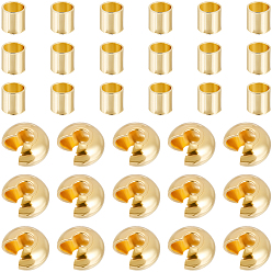 Настоящее золото 18K 400шт 2 стили латунные обжимные бусины чехлы, латунные обжимные бусины в трубке, долговечный, реальный 18 k позолоченный, 3.5x4x2 мм, отверстие : 1.2 мм