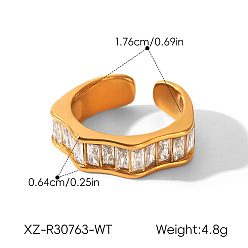 Clear 304 Stainless Steel Cubic Zirconia Cuff Open Rings, Wave, Golden, Clear, Inner Diameter: 17.6mm
