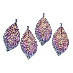 Rainbow Color Большие сплавочные подвески, без кадмия и без свинца, лист, Радуга цветов, 70x34.5x7 мм, отверстие : 4x5 мм