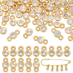 Настоящее золото 18K 60 шт. 2 стили латунные звенья и подвески с прозрачным кубическим цирконием и паве, плоские круглые комплекты фурнитуры, подвески для кроссовок, реальный 18 k позолоченный, 7~8.5x4x2 мм, отверстие : 1 мм, 30 шт / стиль