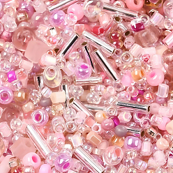 Pink 50G MIYUKI Seed Beads Mix, Japanese Seed Beads, Mixed Shape, Pink, 1~9x1.5~2mm, Hole: 0.5~1mm