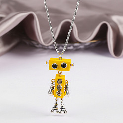 Золотистый Ожерелья с подвесками в виде робота из сплава и дерева, Ожерелья с цепочкой из латуни, платина, золотые, 23.62 дюйм (60 см)