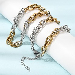 Golden & Stainless Steel Color 6MM Duo Tone 304 Stainless Steel Textured Rope Chain Necklaces, Golden & Stainless Steel Color, 15.94 inch(40.5cm)
