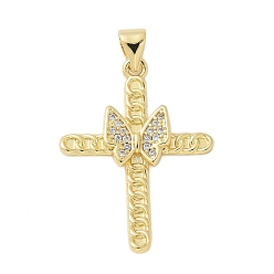 Настоящее золото 18K Латунные микро проложить кубического циркония подвески, крестик, стойки покрытие, без кадмия и без свинца, долговечный, реальный 18 k позолоченный, 27.5x20.5x3 мм, отверстие : 3x3 мм