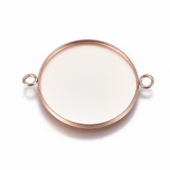 Розовое Золото Ионное покрытие (ip) 304 настройки кабошона из нержавеющей стали, чашки безель с краями, плоско-круглые, розовое золото , лоток : 25 мм, 34x26.8x2 мм, отверстие : 2.2 мм