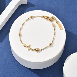 Настоящее золото 18K Ионное покрытие (ip) 304 браслеты из нержавеющей стали, браслеты-цепочки для женщин, сердце, реальный 18 k позолоченный, 6-5/8 дюйм (16.9 см)