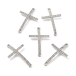 Antique Silver Alloy Rhinestone Links Connectors, Cross, Crystal, Antique Silver, 41x25x3mm, Hole: 1.6mm