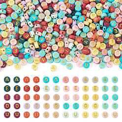 (52) Непрозрачная лаванда 500 шт 5 цвета непрозрачные акриловые бусины, плоские круглые с буквы, золотой металл обвитыми, разноцветные, 7x3.5 мм, отверстие : 1.5 мм, 100 шт / цвет