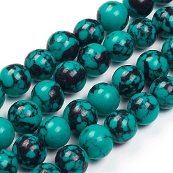 SeaGreen Synthetic Turquoise Beads Strands, Dyed, Round, Dark Cyan, 14mm, Hole: 1mm, about 28pcs/strand, 15.7 inch(40cm)