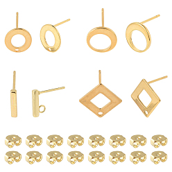 Золотой 16шт 4 стили 304 фурнитура для сережек из нержавеющей стали, с петлей, прямоугольные, с 16 шт 304 ушными гайками из нержавеющей стали, золотые, 10~14x2~14x2~14 мм, отверстие : 1~1.8 мм, штифты : 0.7~0.8 мм