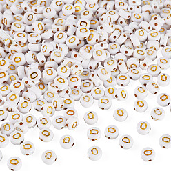 Letter O 500 Uds plateando cuentas de acrílico, metal dorado enlaced, agujero horizontal, plano y redondo con alfabeto, blanco, letra o, 7x3.5 mm, agujero: 1.2 mm