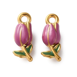 Фиолетовый 304 нержавеющей стальной эмали подвески, ионное покрытие, цветок, золотые, фиолетовые, 20x8x6.5 мм, отверстие : 2 мм