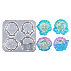 Белый Силиконовые формы для зыбучих песков своими руками, формы для литья смолы, формы для встряхивания, морское животное, форма тюленя/осьминога/панциря/кита, белые, 100x105x11 мм