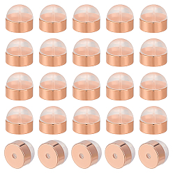 Розовое Золото 32 шт. Латунные гайки для ушей, с силиконовыми накладками, полукруглый, розовое золото , 5.5x4 мм