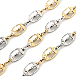 Золотой & Цвет Нержавеющей Стали 304 двухцветные овальные звенья из нержавеющей стали, ионное покрытие (ip), несварные, с катушкой, золотые и нержавеющая сталь цвет, ссылка: 14x7.5x4.5мм и 8x2.8x1.5мм, около 16.40 футов (5 м) / рулон