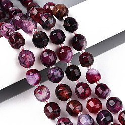 Фиолетовый Бусины из натурального агата (окрашенные и нагретые), энергетическая призматическая огранка с двойными концами бусины, граненые двухконусные, с бисером, фиолетовые, 9~10x9 мм, отверстие : 1 мм, около 30~31 шт / нитка, 14.17~14.57'' (36~37 см)