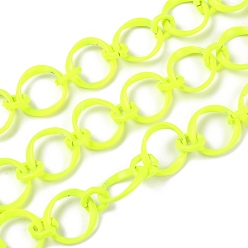 Yellow Eco-Friendly Alloy Spray Painted Link Chains, with Spool, Unwelded, Yellow, Link: 10.5x10x2.5mm and 20.5x19x2.5mm, 16.4 Feet(5m)/roll