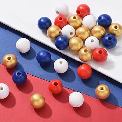 Mixed Color 160 Pcs 4 Colors 4 July American Independence Day Painted Natural Wood Round Beads, Loose Beads for Jewelry Making and Home Decor, with Waterproof Vacuum Packing, Blue & Red & White & Goldenrod, 16mm, Hole: 4mm, 40pcs/Color