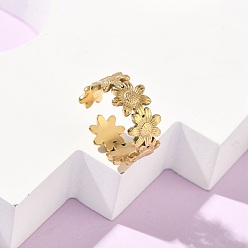 Цветок Регулируемые 304 манжеты из нержавеющей стали с открытыми кольцами для женщин, золотые, цветок, регулируемый, 9.5 мм