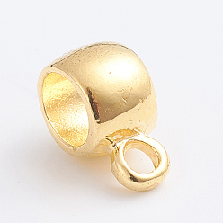 Golden Alloy Tube Bails, Loop Bails, Bail Beads, Long-Lasting Plated, Column, Golden, 12.5x6x8.5mm, Hole: 2mm, Inner Diameter: 6mm