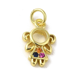 Разноцветный Латунные микро проложить кубического циркония прелести, реальный 18 k позолоченный, прелести девушки, без кадмия, без никеля и без свинца, красочный, 14.5x9.5x2.5 мм, отверстие : 3 мм