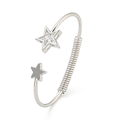 Platinum Star Brass Pave Clear Cubic Zirconia Open Cuff Bangles for Women, Platinum, Inner Diameter: 1-3/4x2-1/2 inch(4.3x6.3cm)