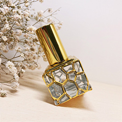 Golden Square Glass Pump Spray Bottles, Perfume Refillable Bottle, Golden, Capacity: 10ml(0.34fl. oz)
