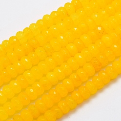 Золотистый Бусины из натурального белого нефрита, рондель, граненые, окрашенные, золотые, 8x5 мм, отверстие : 1 мм, около 74 шт / нитка, 14.7 дюйм (37.5 см)