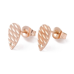 Rose Gold Ion Plating(IP) 304 Stainless Steel Stud Earring Findings, Textured Teardrop, Rose Gold, 10x6mm, Pin: 0.7mm