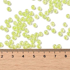 Light Green Glass Seed Beads, Inside Colours Lustered, Round, Light Green, 4x3mm, Hole: 1.4mm, about 7650pcs/pound