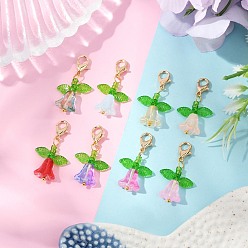 Золотой 8шт. тюльпаны акриловые и стеклянные подвесные украшения, Застежки-когти из сплава омара, подвески для украшений сумок, золотые, 34 мм