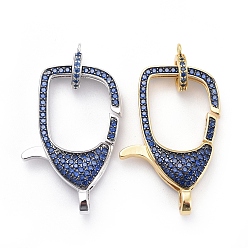 Платиновый & Золотой Латунные микро проложить кубического циркония когтя омара застежками, с поручнями/трубчатыми поручнями, синие, платиной и золотом, застежка : 31x20.5x6.5 mm, отверстие : 2.5~3 мм, трубчатые поручни: 9.5x7.5x2мм, отверстие : 1.2 мм