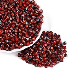FireBrick Opaque Picasso Glass Beads, Column, FireBrick, 4x3.5mm, Hole: 0.9~1mm, about 3461pcs/pound