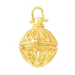 Golden Brass Cage Pendants, Round Charms, Rack Plating, Golden, 39x30x25.5mm, Hole: 5x5mm
