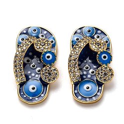 Темно-Синий Латунные подвески с фианитами, долговечный, с эмалью, реальный 18 k позолоченный, шлепанцы, темно-синий, 23.5x12x5.5 мм, отверстие : 11x2 мм
