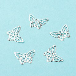 925 Sterling versilbert Messing Anhänger & Charms, langlebig überzogen, cadmiumfrei und bleifrei, hohl, Schmetterling, 925 Sterling versilbert, 11x15x0.5 mm, Bohrung: 1.2 mm