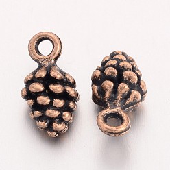 Red Copper Tibetan Style Alloy Pendants, Cadmium Free & Nickel Free & Lead Free, Red Copper Color, Pine Cone, 13x7x5.5mm, Hole: 2mm