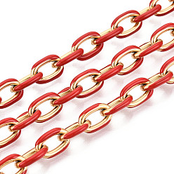 Красный 304 Эмалированные кабельные цепи из нержавеющей стали, овальные, несварные, ионное покрытие (ip), золотые, красные, 11x8x2 мм