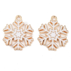 Снежинка Рождественская тема, бочкообразное покрытие, подвески из эмали из сплава, без кадмия и без свинца, золотой свет, снежинка, 22x18.5x1 мм, отверстие : 1.6 мм